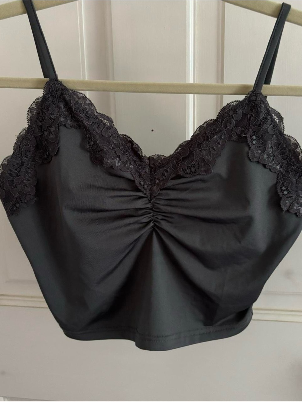 Dark Grey Lace Trim Cami Top